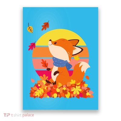 Cute Retro Autumn Fall Leaves Baby Fox Poster