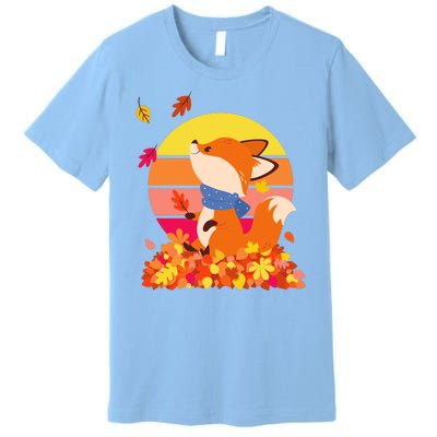 Cute Retro Autumn Fall Leaves Baby Fox Premium T-Shirt