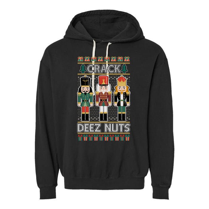 Crack Deez Nuts Nutcracker Ugly Christmas Sweater Garment-Dyed Fleece Hoodie