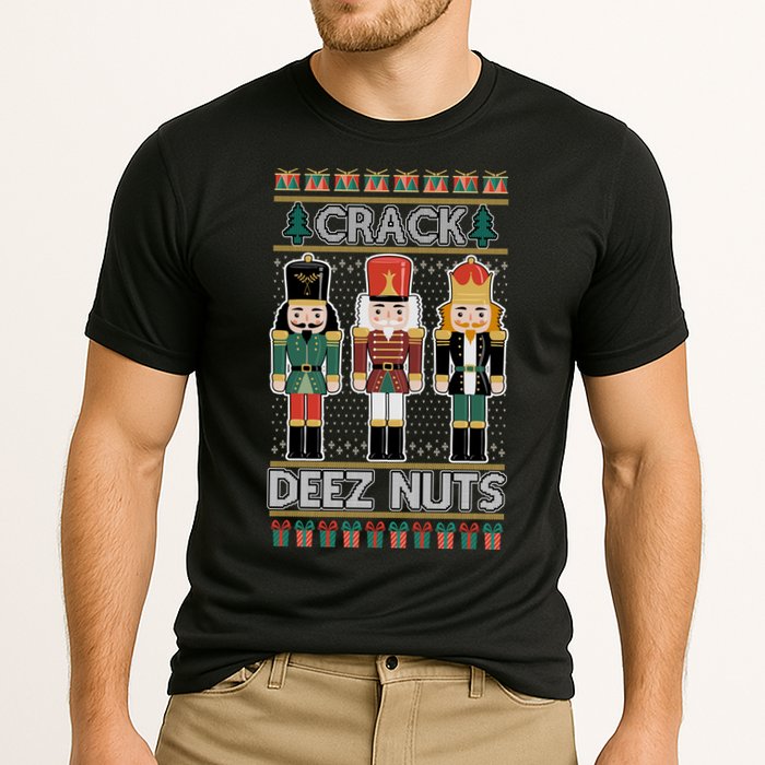 Crack Deez Nuts Nutcracker Ugly Christmas Sweater Performance Shirt