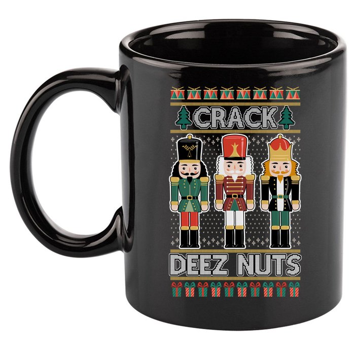 Crack Deez Nuts Nutcracker Ugly Christmas Sweater 11oz C Handle Ceramic Mug