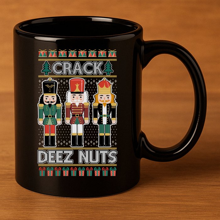 Crack Deez Nuts Nutcracker Ugly Christmas Sweater 11oz C Handle Ceramic Mug
