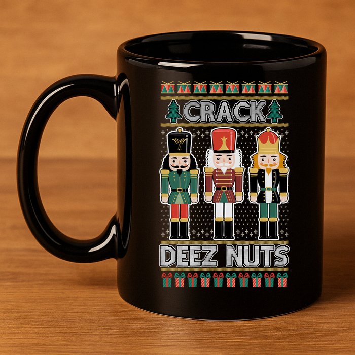 Crack Deez Nuts Nutcracker Ugly Christmas Sweater 11oz C Handle Ceramic Mug