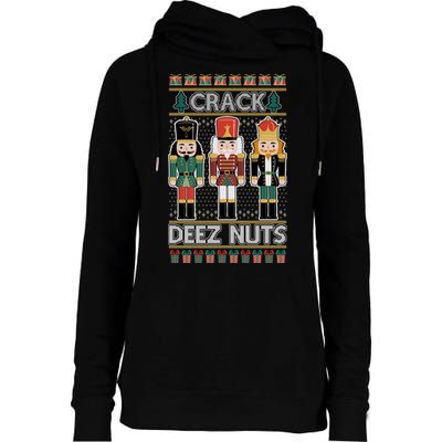 Crack Deez Nuts Nutcracker Ugly Christmas Sweater Womens Funnel Neck Pullover Hood