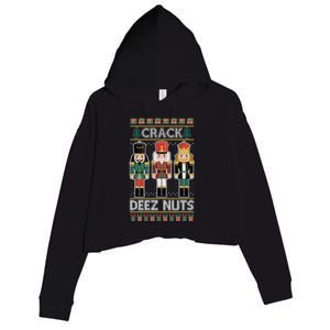 Crack Deez Nuts Nutcracker Ugly Christmas Sweater Crop Fleece Hoodie