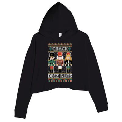 Crack Deez Nuts Nutcracker Ugly Christmas Sweater Crop Fleece Hoodie