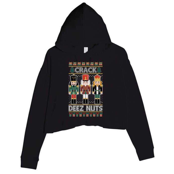 Crack Deez Nuts Nutcracker Ugly Christmas Sweater Crop Fleece Hoodie