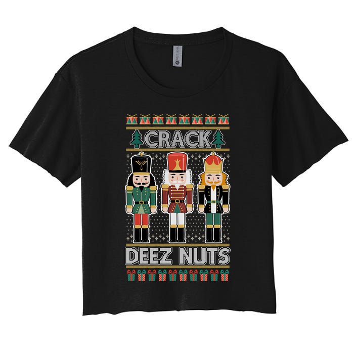 Crack Deez Nuts Nutcracker Ugly Christmas Sweater Crop Top