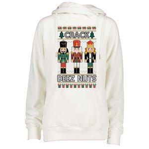 Crack Deez Nuts Nutcracker Ugly Christmas Sweater Womens Funnel Neck Pullover Hood