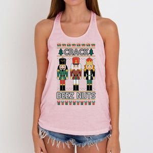 Crack Deez Nuts Nutcracker Ugly Christmas Sweater Women's Knotted Racerback Tank