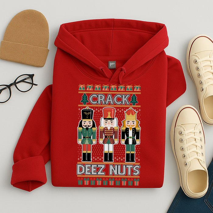 Crack Deez Nuts Nutcracker Ugly Christmas Sweater Hoodie