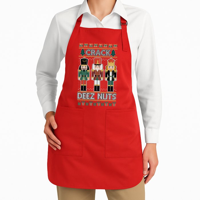 Crack Deez Nuts Nutcracker Ugly Christmas Sweater Full-Length Apron With Pockets