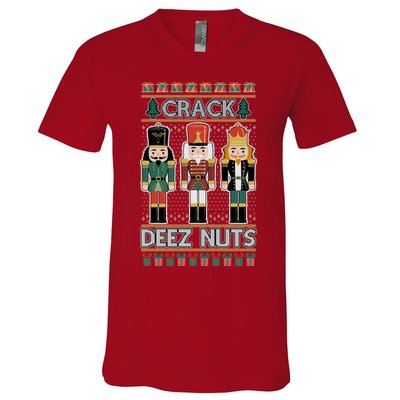 Crack Deez Nuts Nutcracker Ugly Christmas Sweater V-Neck T-Shirt