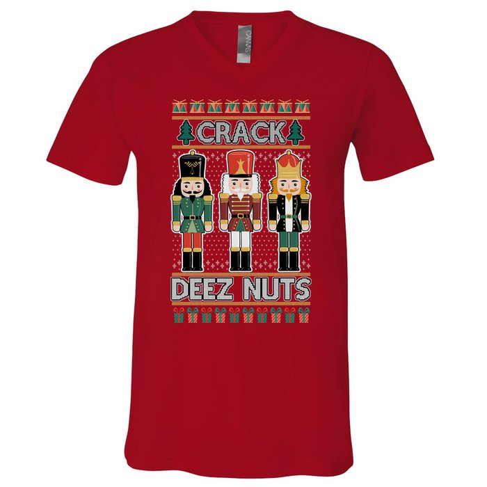 Crack Deez Nuts Nutcracker Ugly Christmas Sweater V-Neck T-Shirt
