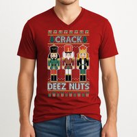 Crack Deez Nuts Nutcracker Ugly Christmas Sweater V-Neck T-Shirt