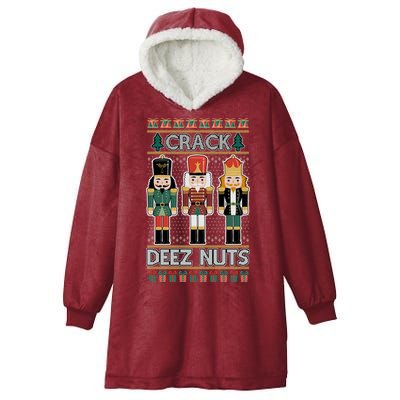 Crack Deez Nuts Nutcracker Ugly Christmas Sweater Hooded Wearable Blanket