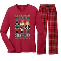 Crack Deez Nuts Nutcracker Ugly Christmas Sweater Women's Long Sleeve Flannel Pajama Set 