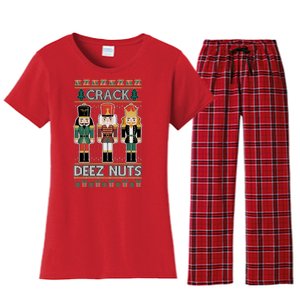 Crack Deez Nuts Nutcracker Ugly Christmas Sweater Women's Flannel Pajama Set