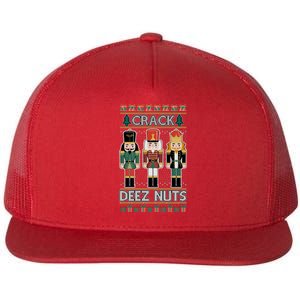 Crack Deez Nuts Nutcracker Ugly Christmas Sweater Flat Bill Trucker Hat