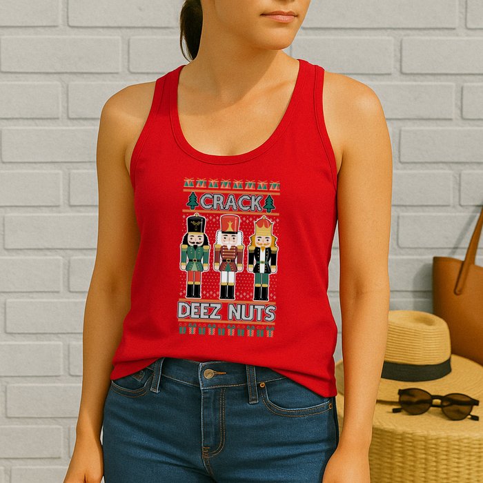 Crack Deez Nuts Nutcracker Ugly Christmas Sweater Womens Tank Top