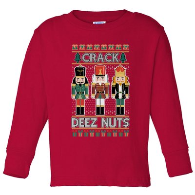 Crack Deez Nuts Nutcracker Ugly Christmas Sweater Toddler Long Sleeve Shirt