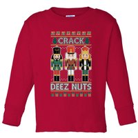 Crack Deez Nuts Nutcracker Ugly Christmas Sweater Toddler Long Sleeve Shirt