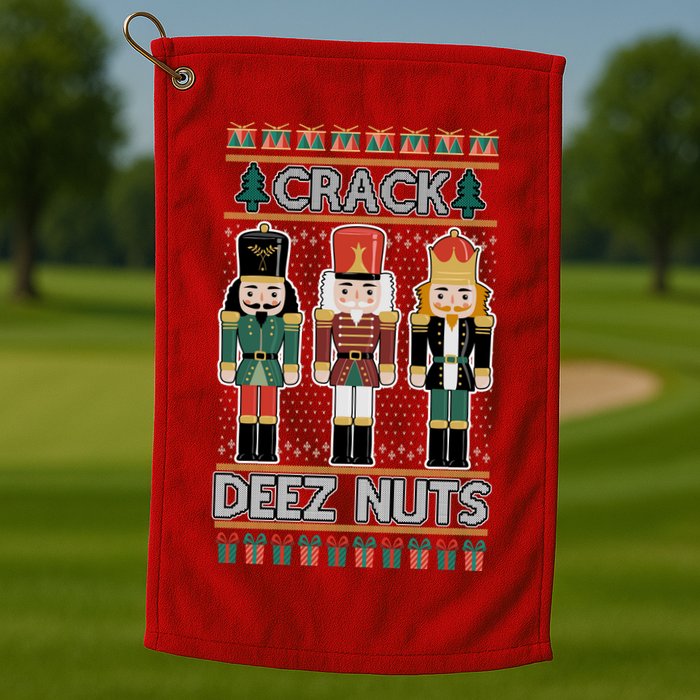 Crack Deez Nuts Nutcracker Ugly Christmas Sweater Golf Towel