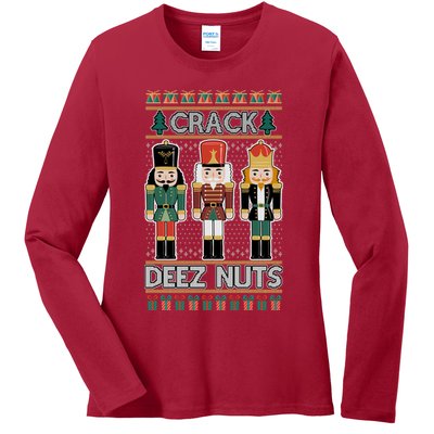 Crack Deez Nuts Nutcracker Ugly Christmas Sweater Ladies Long Sleeve Shirt