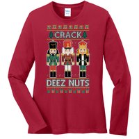 Crack Deez Nuts Nutcracker Ugly Christmas Sweater Ladies Long Sleeve Shirt