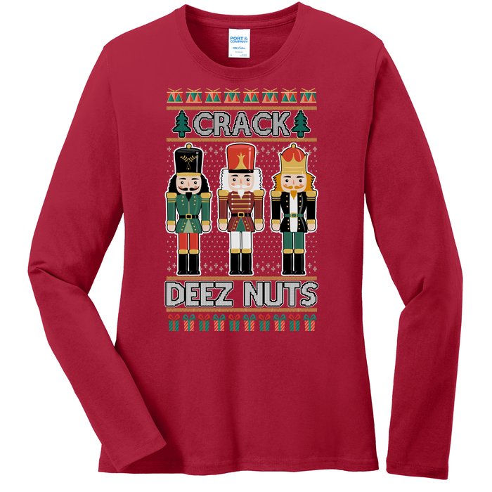 Crack Deez Nuts Nutcracker Ugly Christmas Sweater Ladies Long Sleeve Shirt