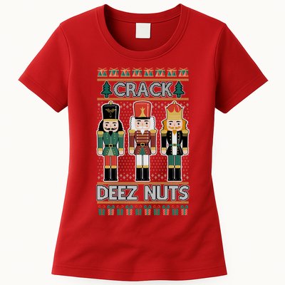 Crack Deez Nuts Nutcracker Ugly Christmas Sweater Womens T-Shirt