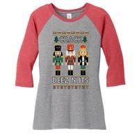 Crack Deez Nuts Nutcracker Ugly Christmas Sweater Women's Tri-Blend 3/4-Sleeve Raglan Shirt