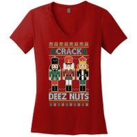 Crack Deez Nuts Nutcracker Ugly Christmas Sweater Women's V-Neck T-Shirt