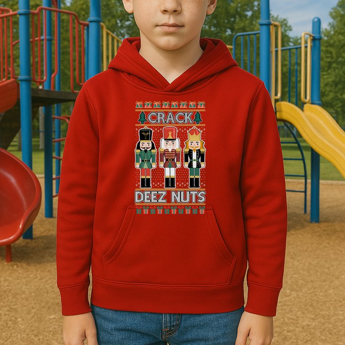 Crack Deez Nuts Nutcracker Ugly Christmas Sweater Kids Hoodie