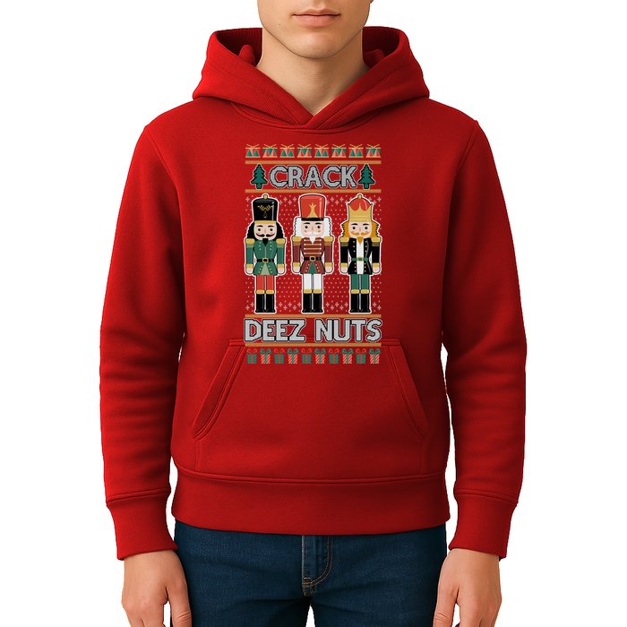 Crack Deez Nuts Nutcracker Ugly Christmas Sweater Kids Hoodie