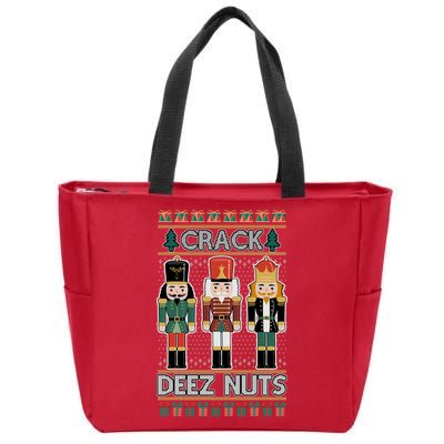 Crack Deez Nuts Nutcracker Ugly Christmas Sweater Zip Tote Bag