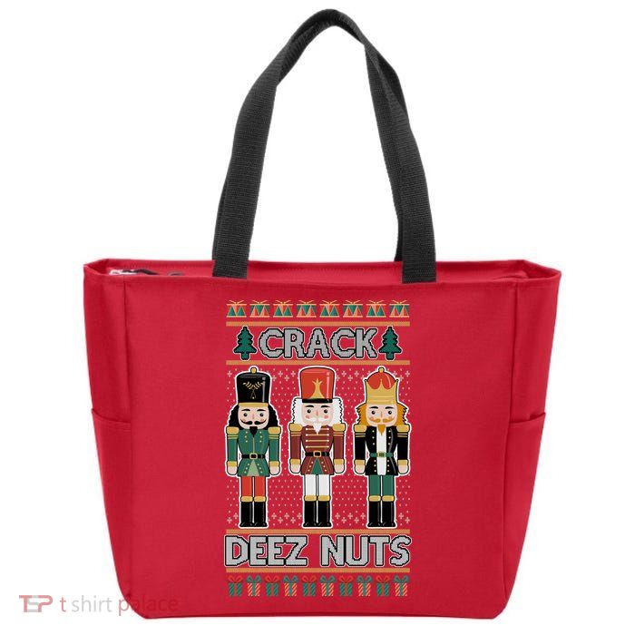 Crack Deez Nuts Nutcracker Ugly Christmas Sweater Zip Tote Bag