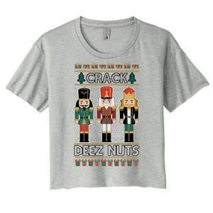 Crack Deez Nuts Nutcracker Ugly Christmas Sweater Women's Crop Top Tee