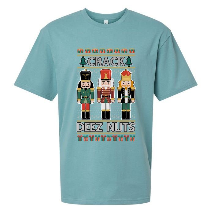 Crack Deez Nuts Nutcracker Ugly Christmas Sweater Sueded Cloud Jersey T-Shirt
