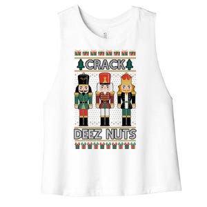 Crack Deez Nuts Nutcracker Ugly Christmas Sweater Women's Racerback Cropped Tank