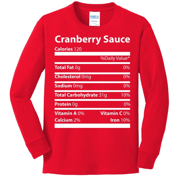 Cranberry Sauce Nutritional Facts Funny Thanksgiving Kids Long Sleeve Shirt