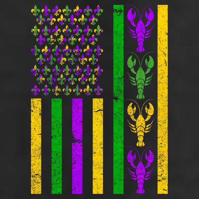 Crawfish Fleur-De-Lis Flag Mardi Gras 7 Panel Mesh Trucker Snapback Hat