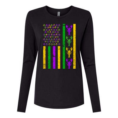 Crawfish Fleur-De-Lis Flag Mardi Gras Womens Cotton Relaxed Long Sleeve T-Shirt