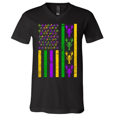 Crawfish Fleur-De-Lis Flag Mardi Gras V-Neck T-Shirt