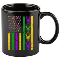 Crawfish Fleur-De-Lis Flag Mardi Gras 11oz C Handle Ceramic Mug