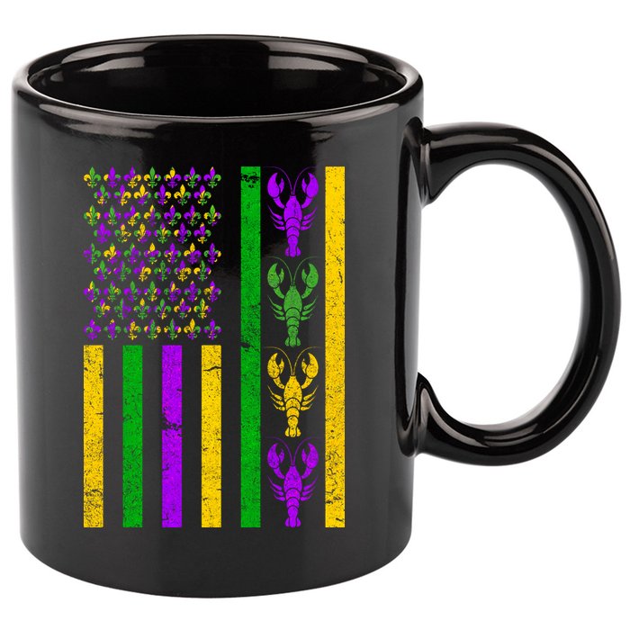 Crawfish Fleur-De-Lis Flag Mardi Gras 11oz C Handle Ceramic Mug