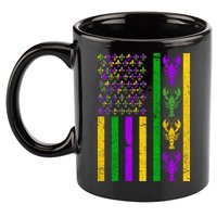 Crawfish Fleur-De-Lis Flag Mardi Gras 11oz C Handle Ceramic Mug