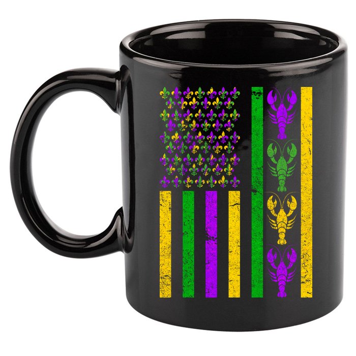 Crawfish Fleur-De-Lis Flag Mardi Gras 11oz C Handle Ceramic Mug