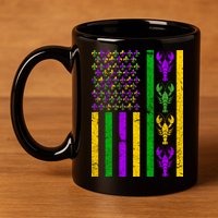 Crawfish Fleur-De-Lis Flag Mardi Gras 11oz C Handle Ceramic Mug
