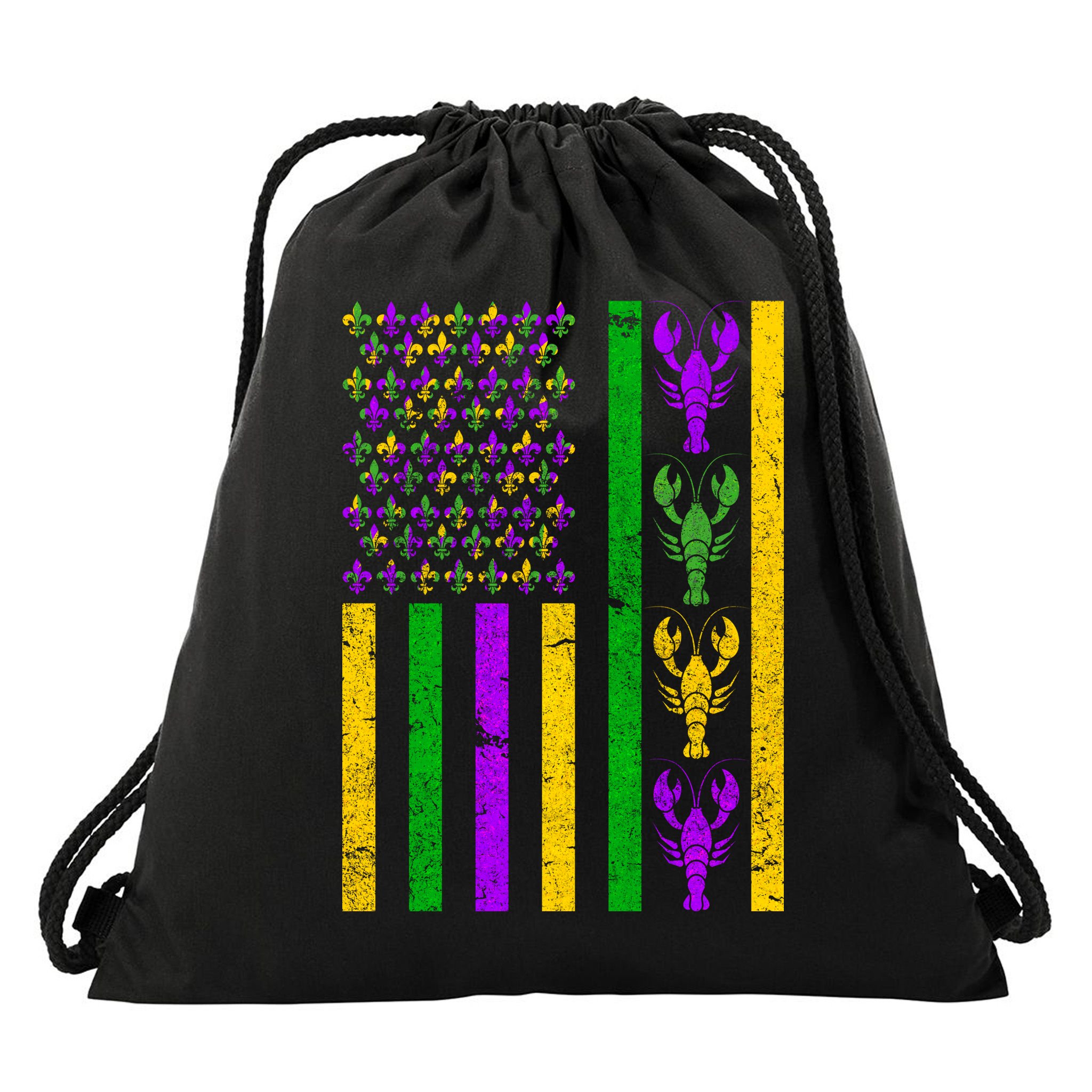 Crawfish Fleur-De-Lis Flag Mardi Gras Drawstring Bag